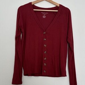 American Eagle Outfitters Women's Burgundy Button-Down Shirt